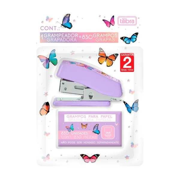 Mini Grampeador 12 Folhas Borboleta + 830 Grampos 26/06 338036 - Tilibra