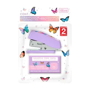 Mini Grampeador 12 Folhas Borboleta + 830 Grampos 26/06 338036 - Tilibra