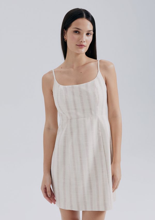 Vestido Curto Fio Tinto Com Linho - Creme M