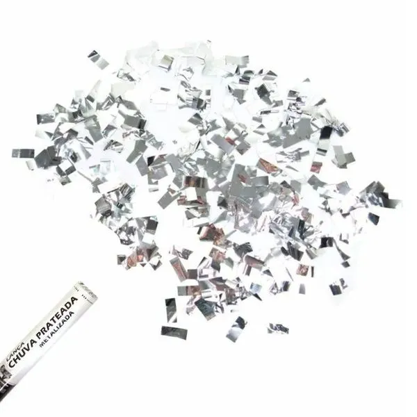 Kit 4 Lança Confete Prateado Metalizado 30cm
