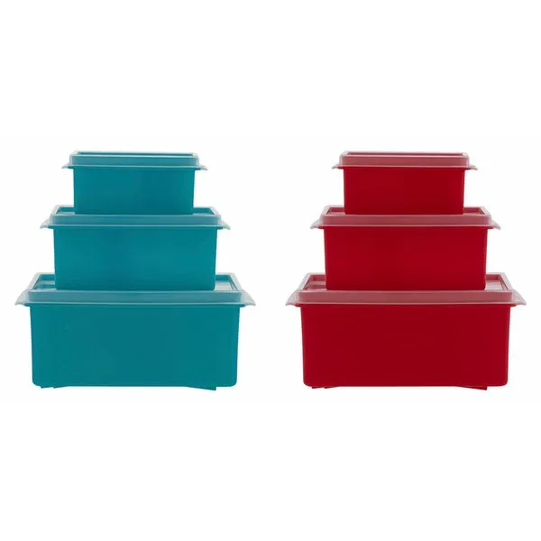 Conjunto de Potes 260ml/ 620ml/ 1,3L Plástico Quadrado Baixo Sortido 3 Peças 7722 - Top Line