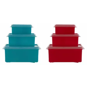 Conjunto de Potes 260ml/ 620ml/ 1,3L Plástico Quadrado Baixo Sortido 3 Peças 7722 - Top Line