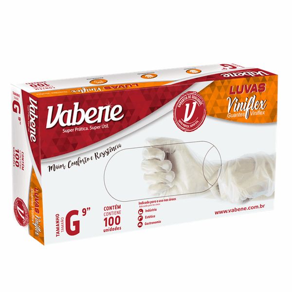 Luva Viniflex Vabene Cor Transparente Tamanho G Com 100 Unidades