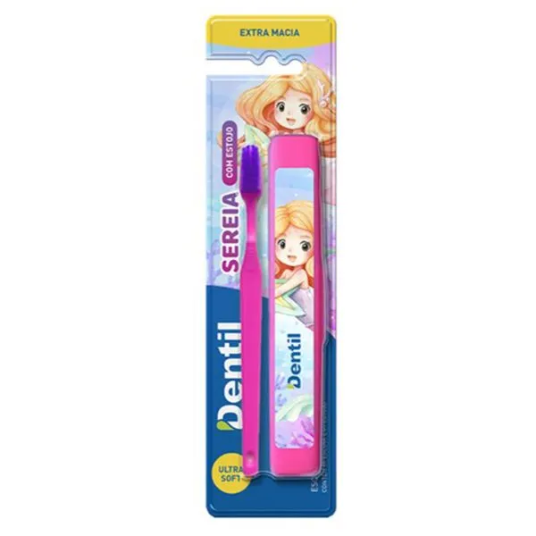 Escova De Dente Dentil Infantil Sereia Com Estojo 1 Unidade