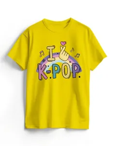Camiseta Algodão Amarela K-Pop Finger Heart M / Amarelo