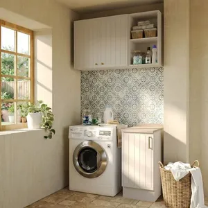 Lavanderia Modulada 3 Peças 1 Aéreo 1 Balcão com Tampo 1 Nicho 40cm Marselha CabeCasa MadeiraOriginals Branco
