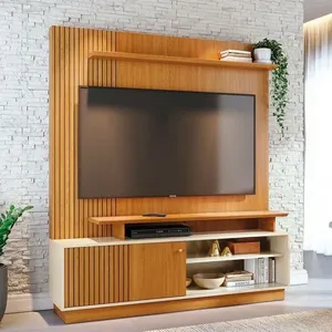 Estante Home Theater Ares 160cm Para TV até 65 Polegadas Porta Deslizante Madetec Cinamomo/Off White