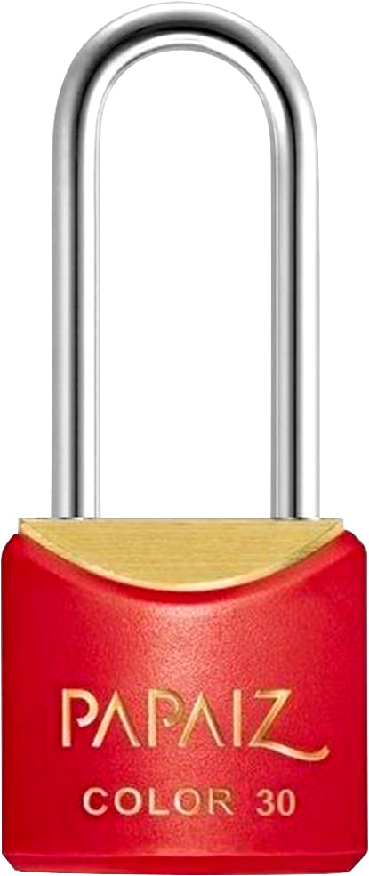 Cadeado de latão corpo plastificado haste longa 30 mm Vermelho - PAPAIZ