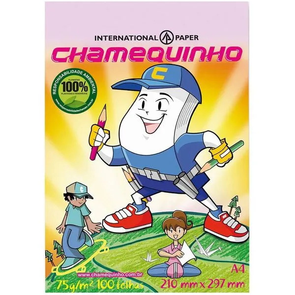 Papel A4 Chamequinho Rosa 100 Folhas.