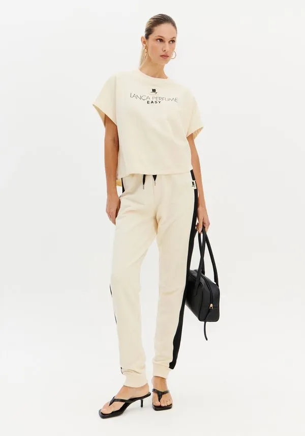 Calça Jogging Bicolor Cintura Alta Bege P
