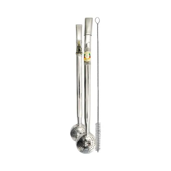 Bomba para Chimarrão Vilmat Inox Chata com Aplique Nossa Senhora BOMBA CHIMARRAO VILMAT INOX CHATA C/APLI