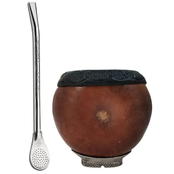 Kit de Chimarrão Cuia Gajeta Uruguaia e Bomba Bojo Pêra 19cm