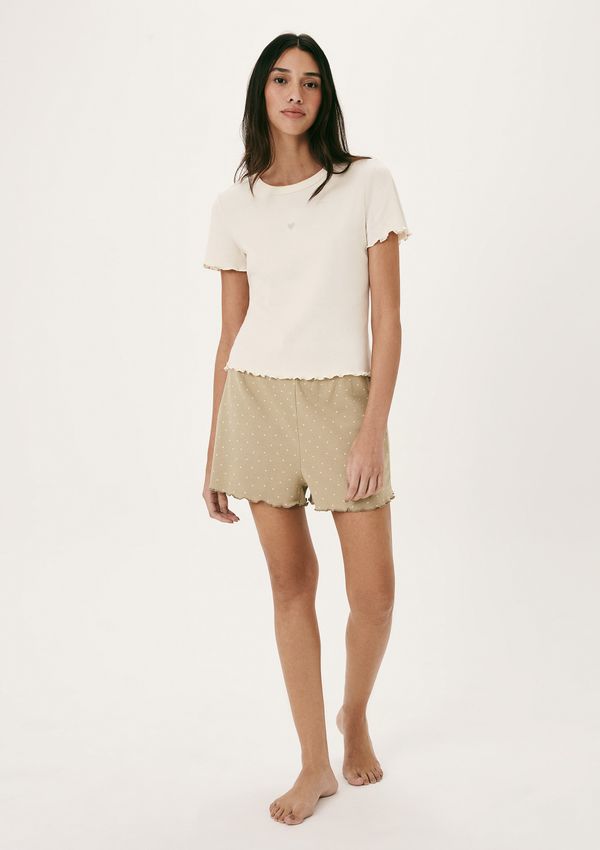 Pijama Curto Feminino Estampado Com Frufru - Creme XG