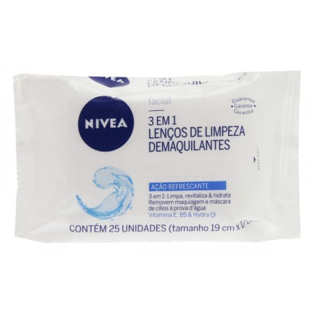 Lenço De Limpeza Demaquilante 3 Em 1 Nivea Ação Refrescante 25 Unidades