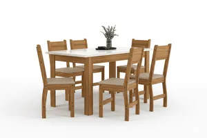 Conjunto de Mesa de Jantar Bellagio 6 Lugares com Cadeira Clara Carvalho Off White - Poliman