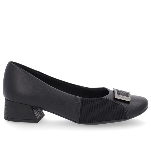 Scarpin Preto Salto Bloco Couro Lateral Tecido 40