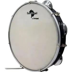 Pandeiro 10" Premium Sambrasil Pele Branca em ABS e Aço Inox Preto Liverpool para Samba e Pagode Pandeiro 10" Premium Sambrasil Pele Branca em ABS e Aço Inox Preto Liverpool