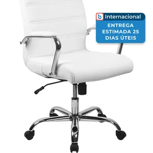 Cadeira De Escritório De Couro Com Encosto Médio Flash Branco Cromado A-MBI