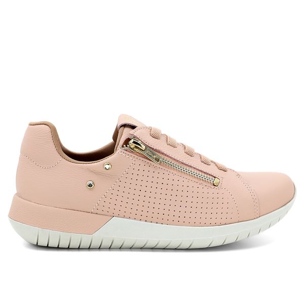 Tênis Casual Rosa Couro Zíper 34