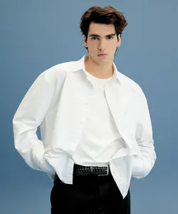 camisa oversized masculina de algodão manga longa off white P