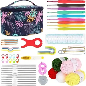 Kit Crochê Aeelike com Bolsa Organizadora Folhas Azuis Colorido A-MBI
