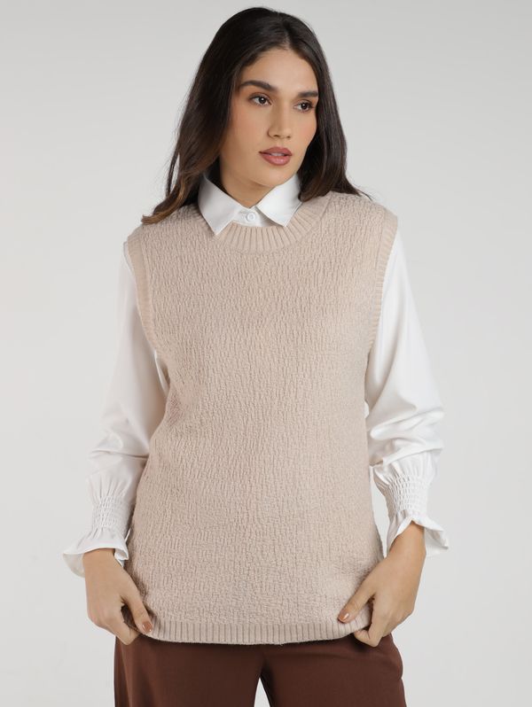 Camisa com Sobreposição Eagle Rock Feminina BEGE M