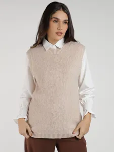 Camisa com Sobreposição Eagle Rock Feminina BEGE M
