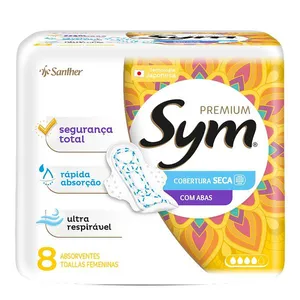 Absorvente Sym Premium Cobertura Seca com Abas 8 Unidades