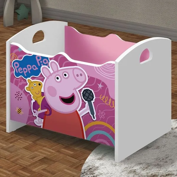 Baú Organizador de Brinquedos Peppa Rosa Branco Acetinado Infantil em Mdf para Quarto de Casa Baú Organizador de Brinquedos Peppa Rosa Branco Acetinado Infantil em Mdf de Casa