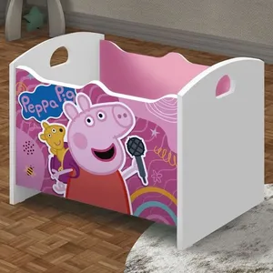 Baú Organizador de Brinquedos Peppa Rosa Branco Acetinado Infantil em Mdf para Quarto de Casa Baú Organizador de Brinquedos Peppa Rosa Branco Acetinado Infantil em Mdf de Casa