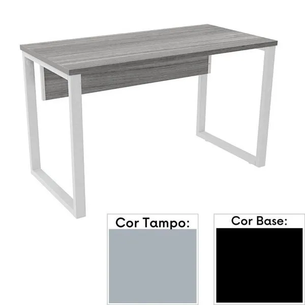 Mesa De Escritório Pé Tubular Pe25 Em Mdp 134 X 60 Cm Cinza Com Base Preta