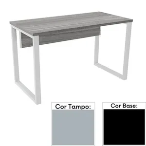 Mesa De Escritório Pé Tubular Pe25 Em Mdp 134 X 60 Cm Cinza Com Base Preta