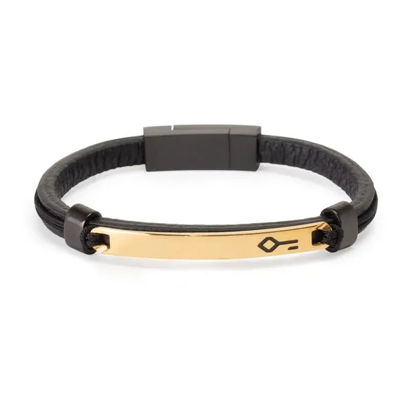 Pulseira Camillo de Couro Preto e Dourado Personalizável Dourado P