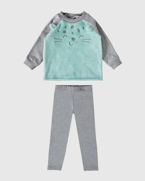 Conjunto Infantil Menina Blusão + Aplique Em Pelúcia Malwee Kids Cinza - G