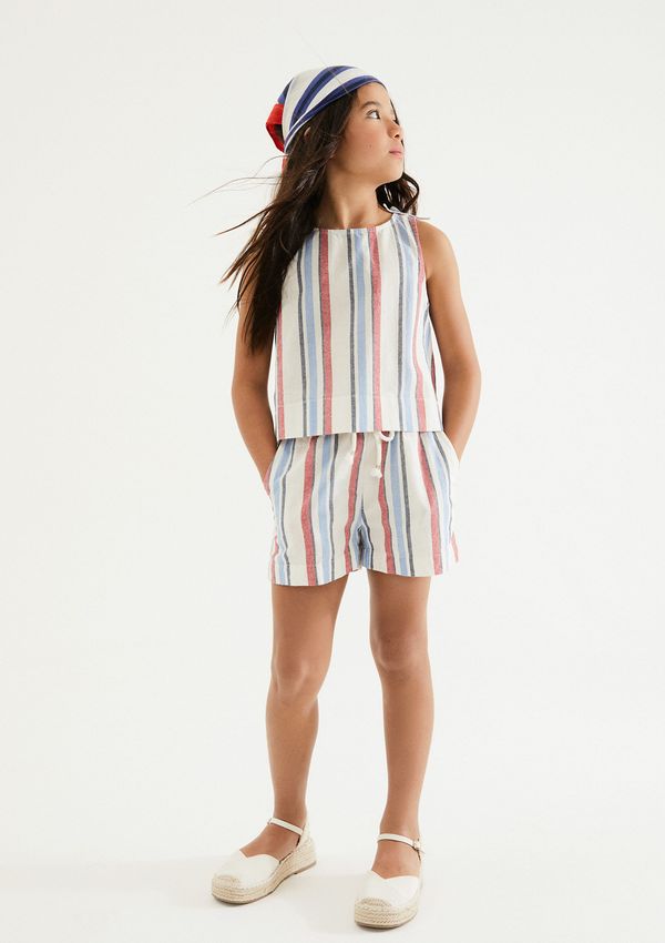 Shorts Infantil Menina Fio Tinto Listrado - Vermelho 014