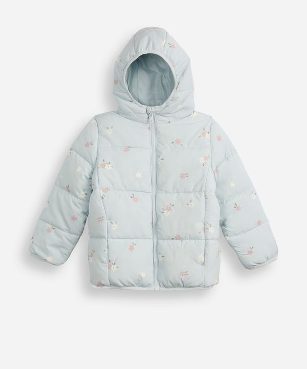 jaqueta puffer infantil com capuz floral azul 10