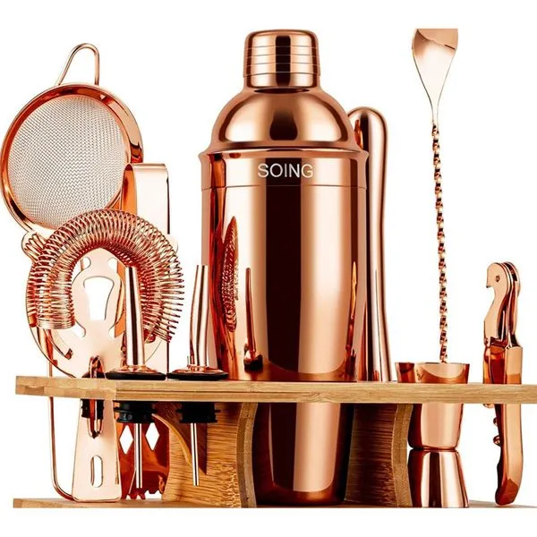 Kit Barman 11 Peças com Coqueteleira para Bebidas em Inox Soing Rosé A-BI