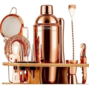 Kit Barman 11 Peças com Coqueteleira para Bebidas em Inox Soing Rosé A-BI