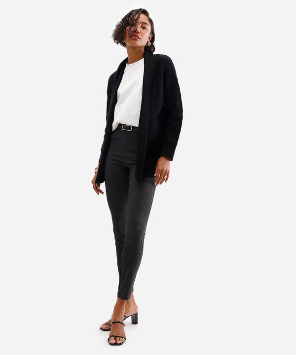 calça legging em jacquard pied de poule cinza 44