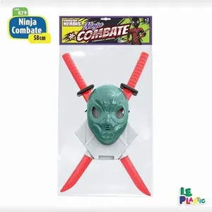 Kit Fantasia Acessório Ninja Combate de Plástico com 2 Espadas 58CM Porta-Espadas e Máscara Le Plastic Kit Fantasia Ninja Combate Plástico 58CM com Espadas e Máscara Le Plastic
