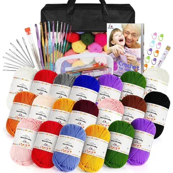 Kit Crochê Aeelike 20 Fios Coloridos com Bolsa Organizadora Preto A-MBI