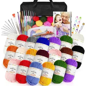 Kit Crochê Aeelike 20 Fios Coloridos com Bolsa Organizadora Preto A-MBI