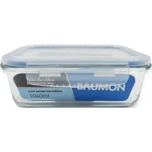 Pote Hermético de Vidro Retangular Marmita 1040ml Baumon Tampa Plástica R195