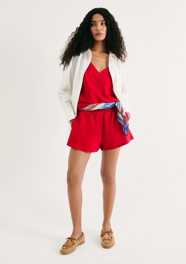 Shorts Feminino Evasê Com Linho - Vermelho 038
