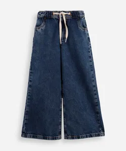 calça wide leg infantil jeans cós elástico azul 12