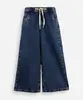calça wide leg infantil jeans cós elástico azul 4