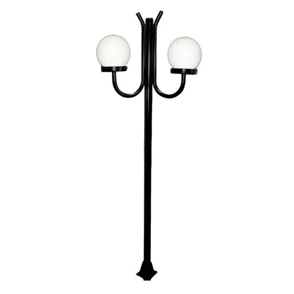 Poste Luminária Globo P Duplo Braço Curvo Cima 200cm Aço Pintado Preto Ouro Minas Poste Luminária Globo P Duplo Braço Curvo 200cm Preto Ouro Minas