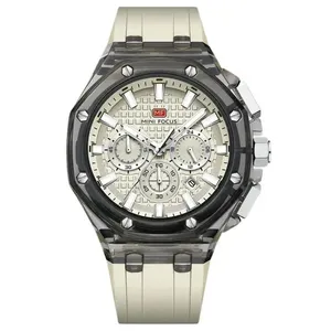Relógio de Pulso Masculino Multifuncional Casual de Quartzo com Pulseira de Silicone à Prova de Choque Bege Relógio de Pulso Masculino Multifuncional Casual Quartzo Silicone Bege