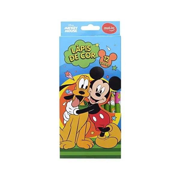 Lápis de Cor Molin do Brasil Mickey Mouse Estampa 2 com 12 Cores Vibrantes para Desenho Infantil Lápis de Cor Molin do Brasil Mickey Mouse Estampa 2 com 12 Cores Vibrantes para Atividades Criativas