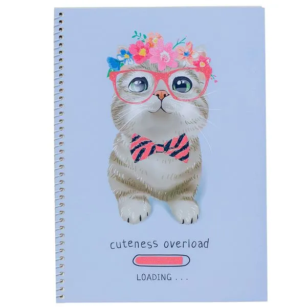 Caderno Espiral com Pauta B5 Cats Sortido Yins 50 Folhas CADERNO ESPIRAL C/PAUTA B5 CATS SORTIDO